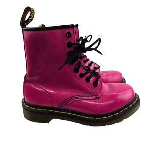 Dr. Martens 1460W Hot Pink Patent Leather Lace Up Combat Boots Womens 5 Juniors